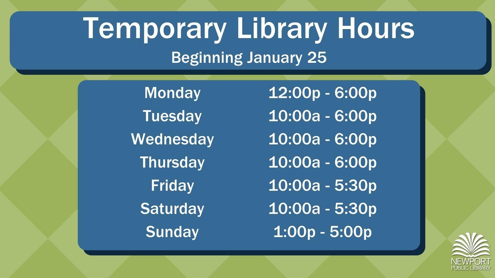 Temporary Library Hours