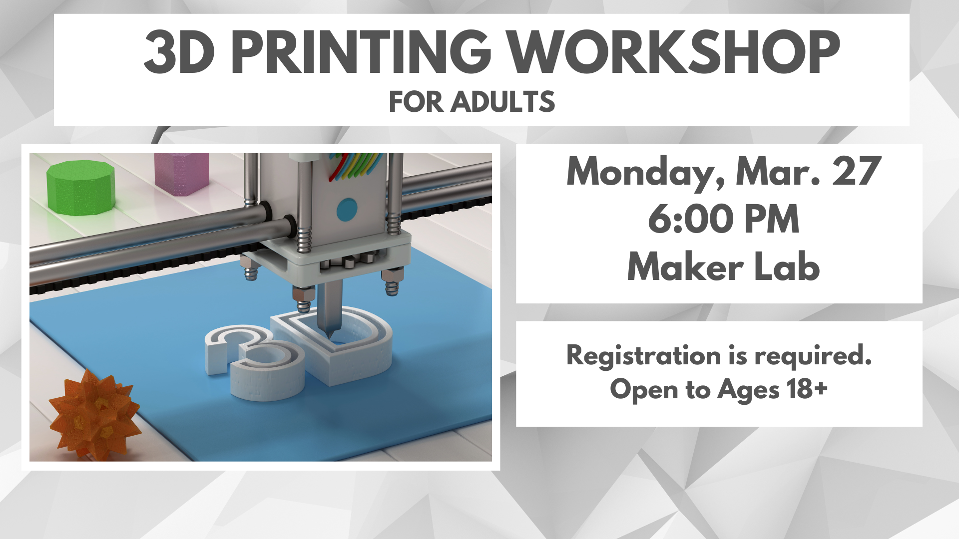 3D Printing Workshop for Adults