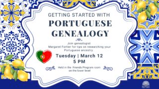 Lecture on Portuguese genealogy on March 12 at 5 PM.