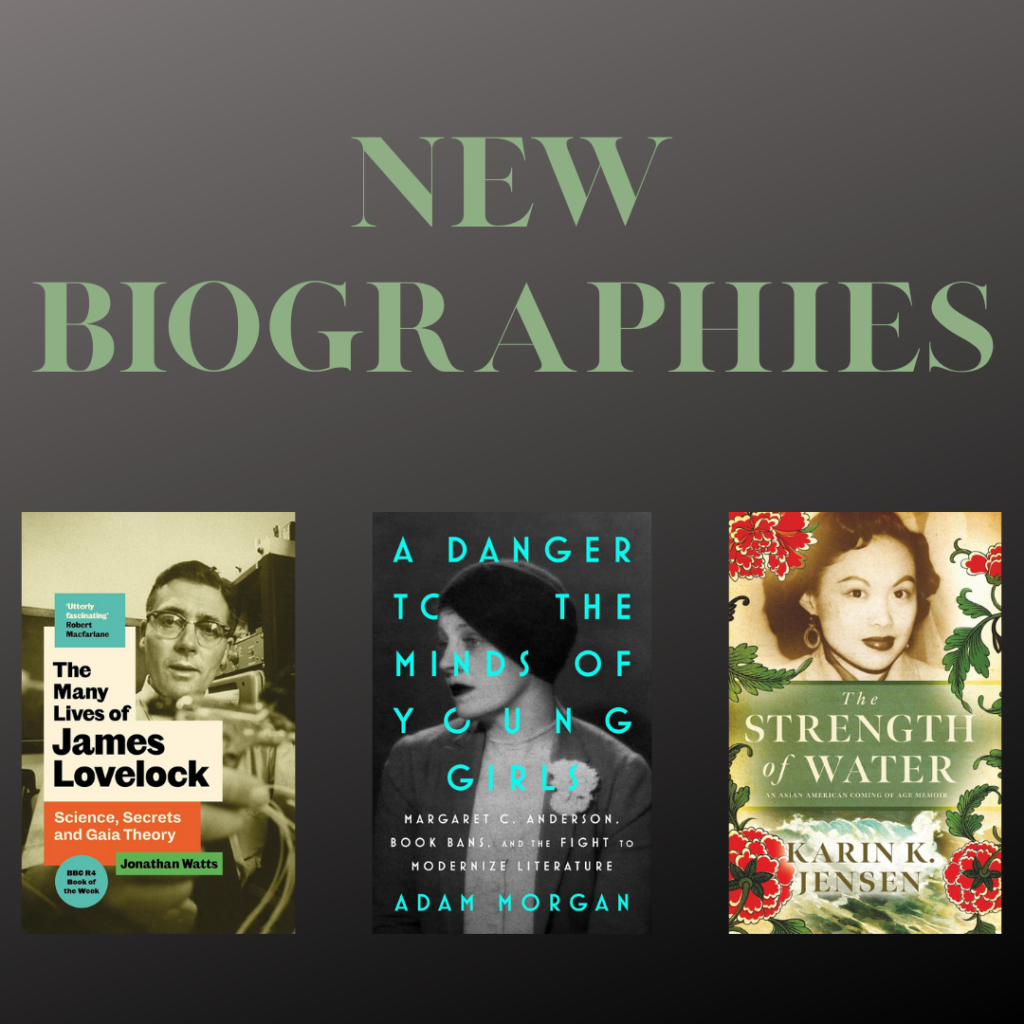square graphic displaying covers for new biographies. 