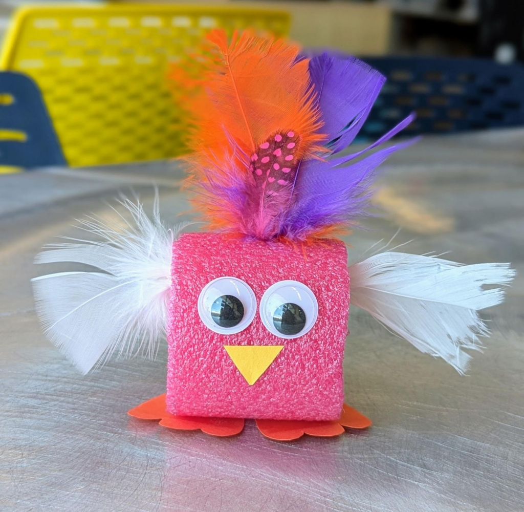 Anytime Activities 3 bird craft with pool noodle and feathers