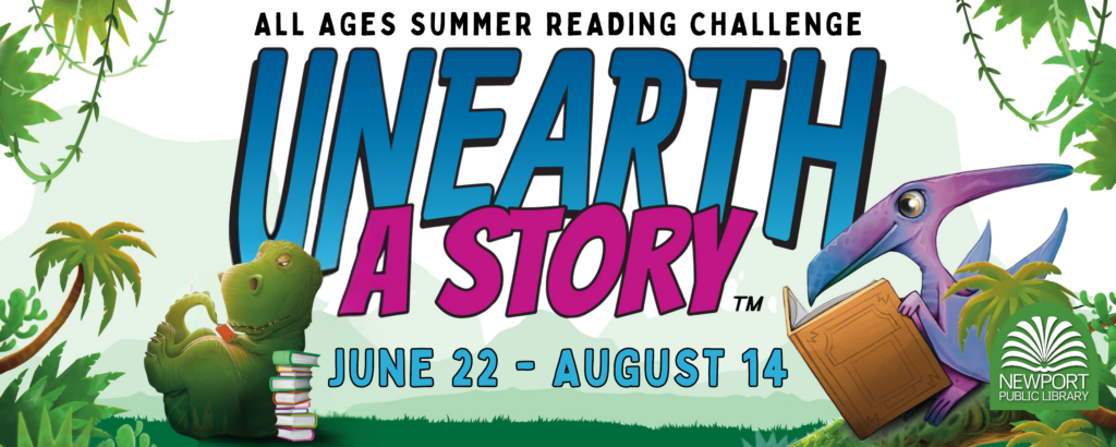 Newport Public Library Summer Reading 2026 1 unearth a story with dinosaurs clipart